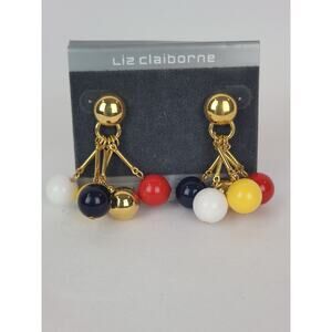 Vtg LCI Liz Claiborne Gold Tone Pierced Drop Dangle Colored Ball Earrings